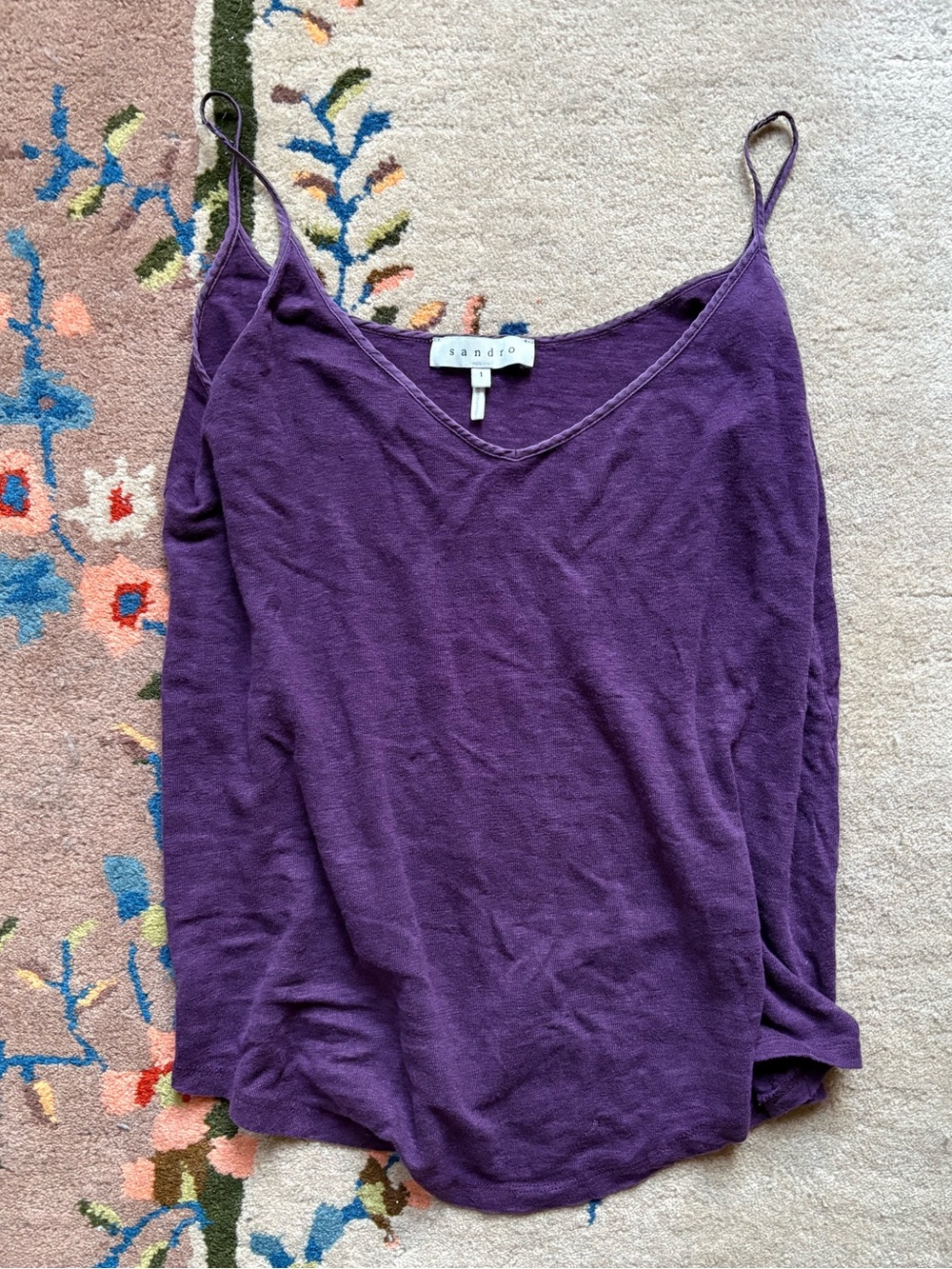 sandro Purple Sleeveless V-Neck linen blend Top